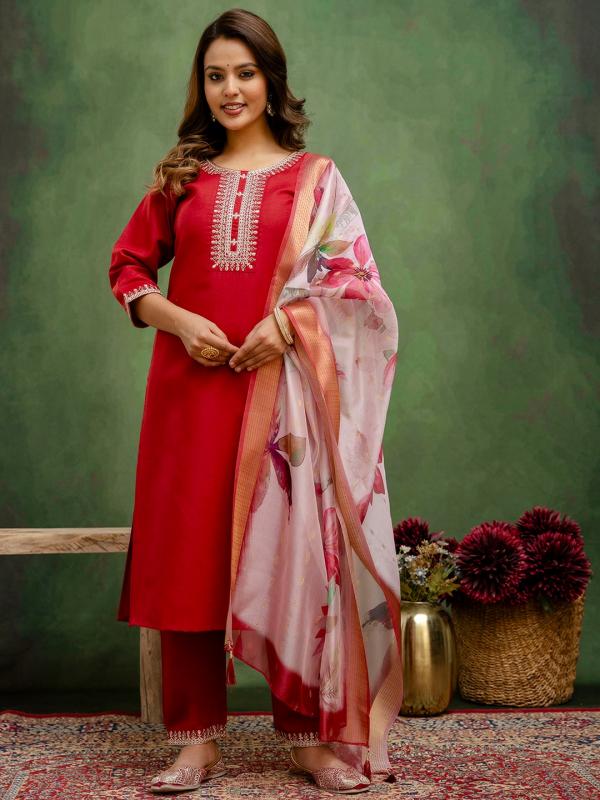 VP 9719 R Women Kurta and Trousers Pant Sets Cotton Blend